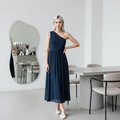 Adrianna Papell Midnight Blue One-Shoulder Dress