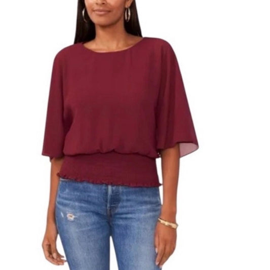 Sam and Jess Burgundy Women's Smocked-Waist Blouse