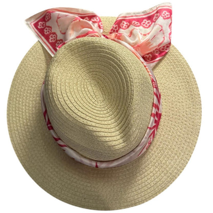 Elegant Tan Sun Hat with pink Accent