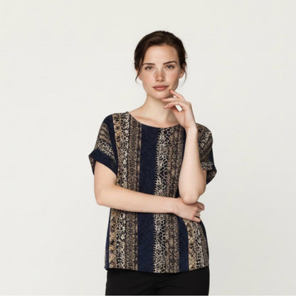 Pre-Love Liz Claiborne Navy and Beige Patterned Blouse