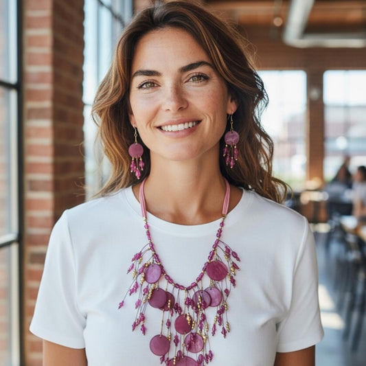 Elegant Purple Beaded Necklace and Earring Set