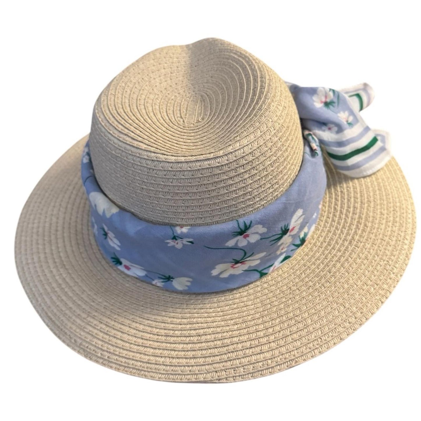 Elegant Tan Sun Hat with blue Accent