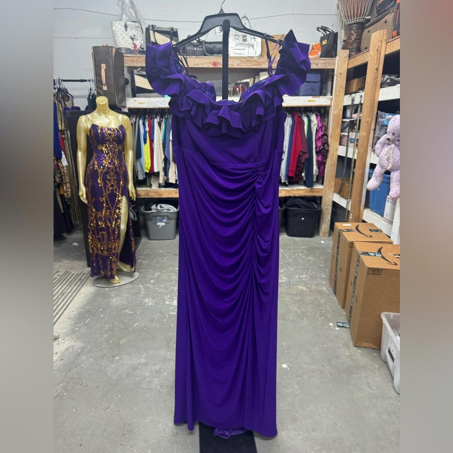 Xscape Strapless Purple Ruffle Dress