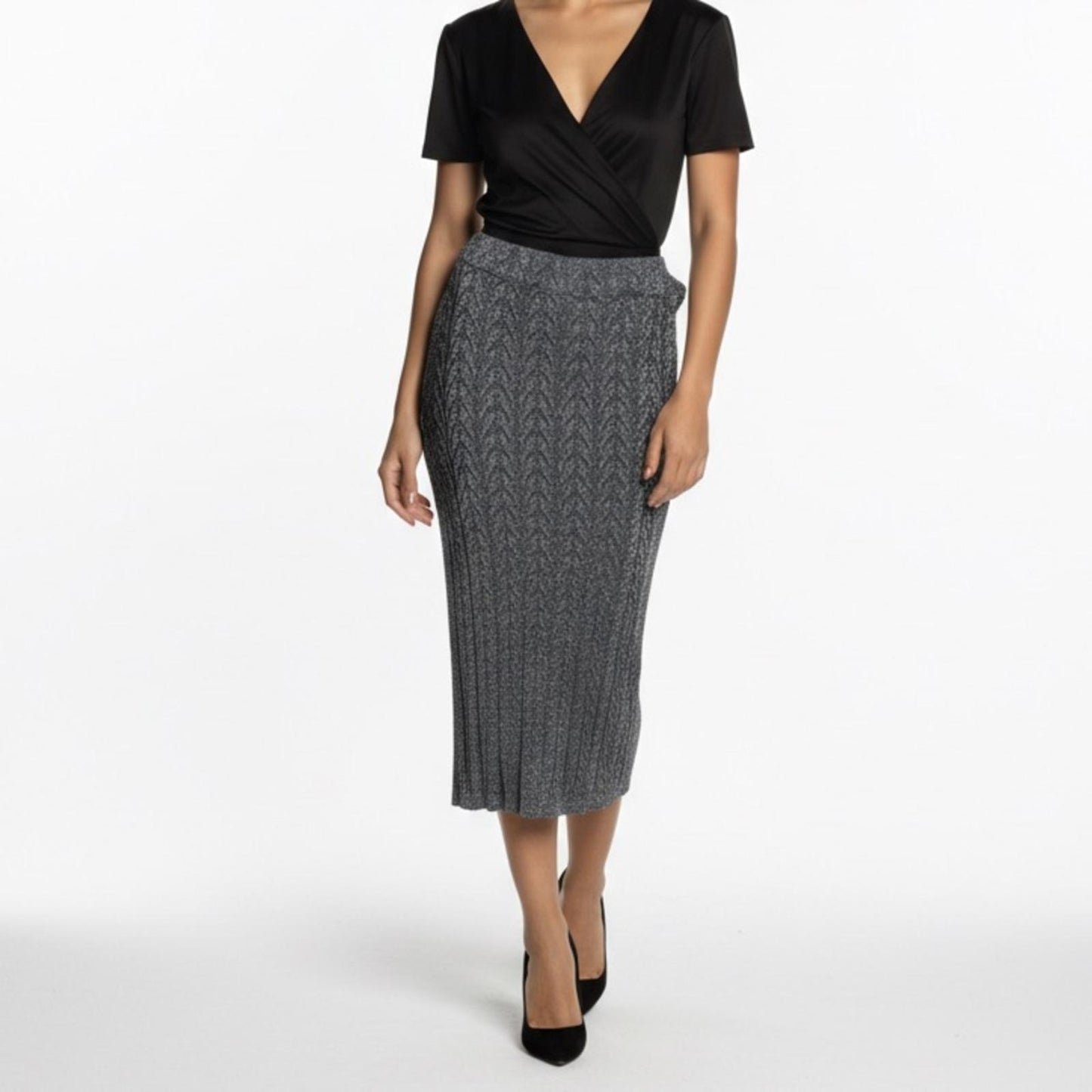 Vince Camuto Black and Gray Midi Skirt