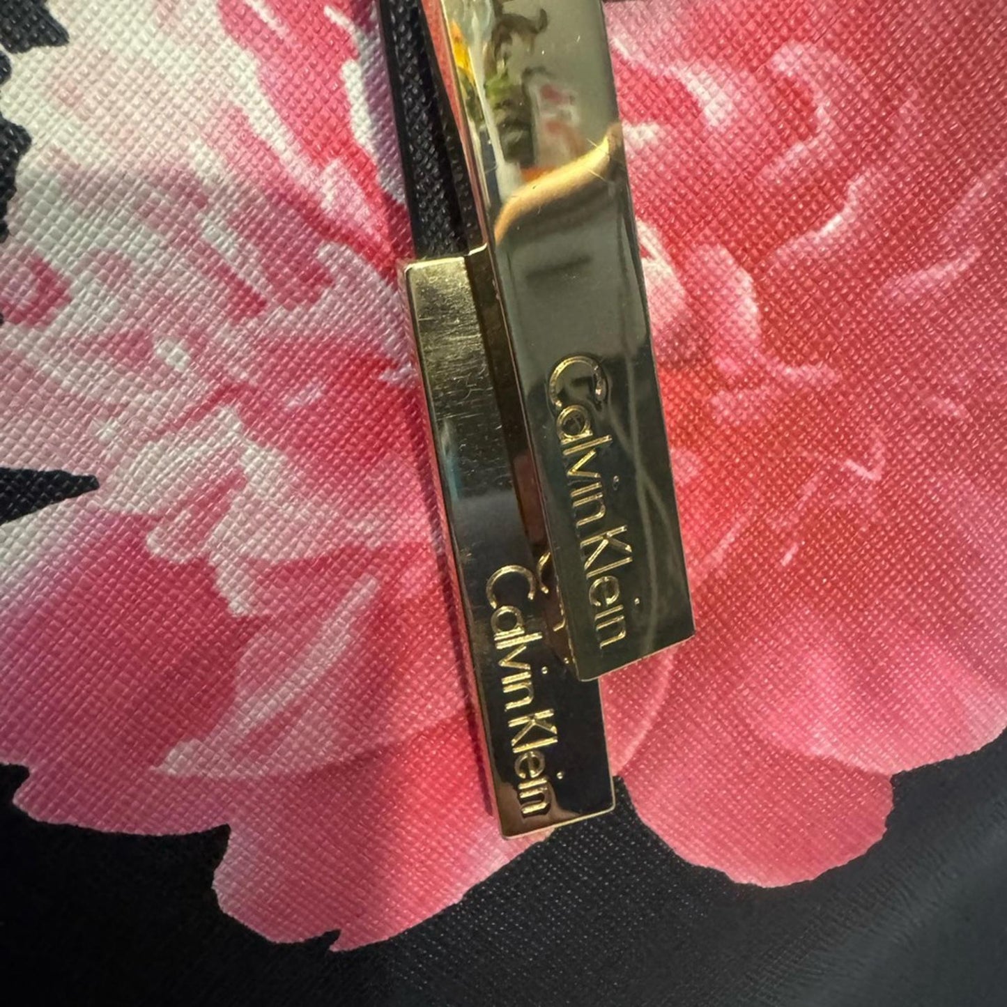 Pre-Love Calvin Klein Black Tote with Pink and White Floral Accents