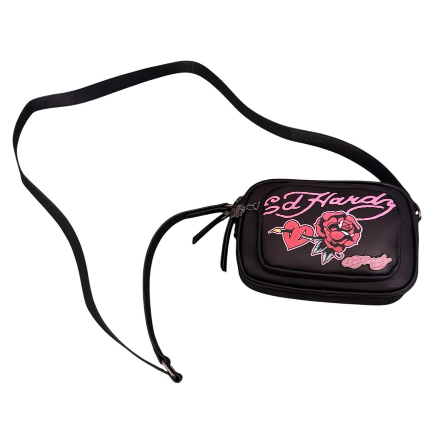 Ed Hardy Black and Pink Crossbody Bag