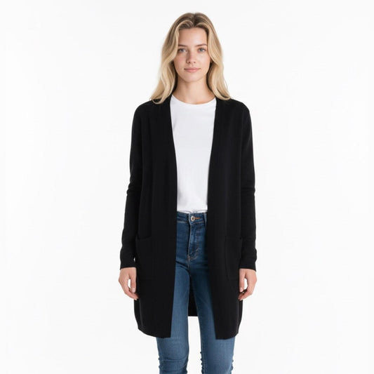 JM Collection Black Open Front Cardigan