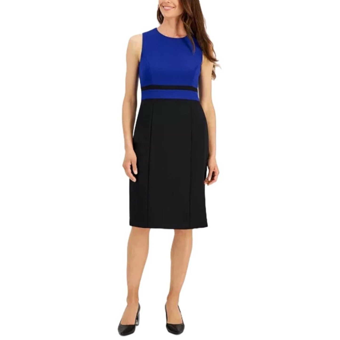 Kasper Elegant Blue and Black Sleeveless Dress