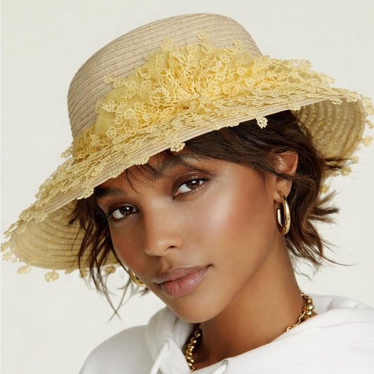 Elegant Tan Sun Hat with Yellow Accent