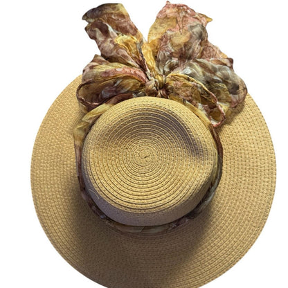Elegant Tan Sun Hat with Floral Accent