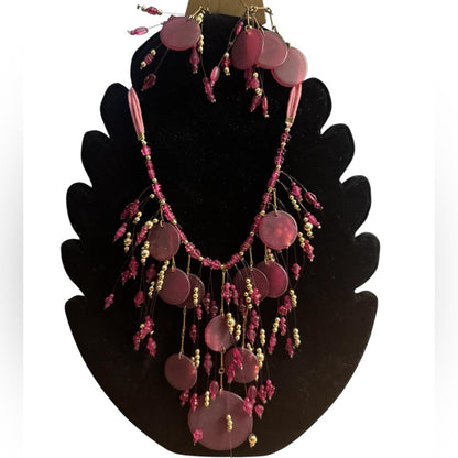 Elegant Purple Beaded Necklace and Earring Set