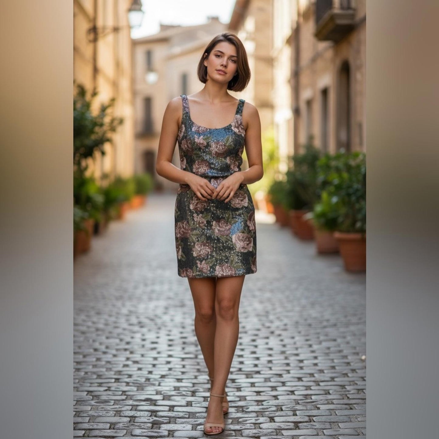 Adrianna Papell Blue and Pink Floral Mini Dress