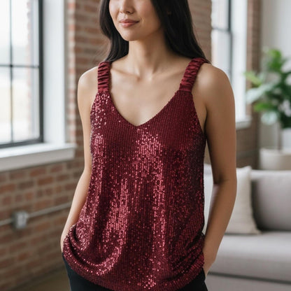 Vince Camuto Red Sequin Sleeveless Top