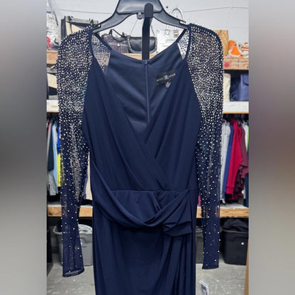 Betsy & Adam Elegant Navy Blue Evening Gown