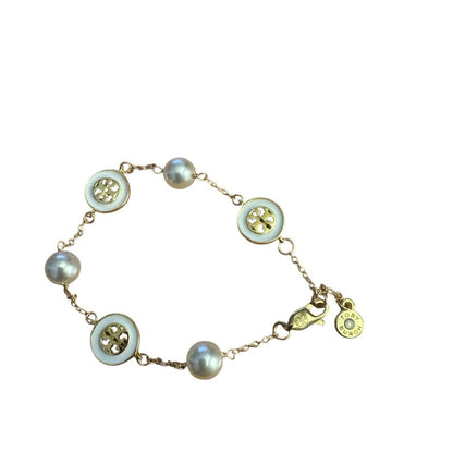 Tory Burch Gold and Silver Bracelet with Pearl Accents