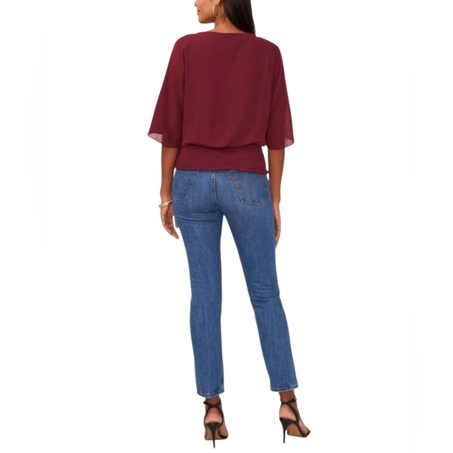 Sam and Jess Burgundy Women's Smocked-Waist Blouse