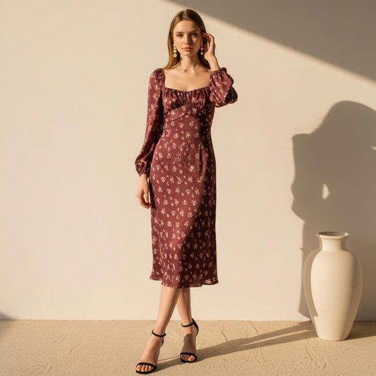 B Darlin Burgundy Floral Long Sleeve Dress