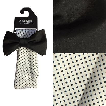 Alfani Black Bow Tie and Polka Dot Pocket Square Set