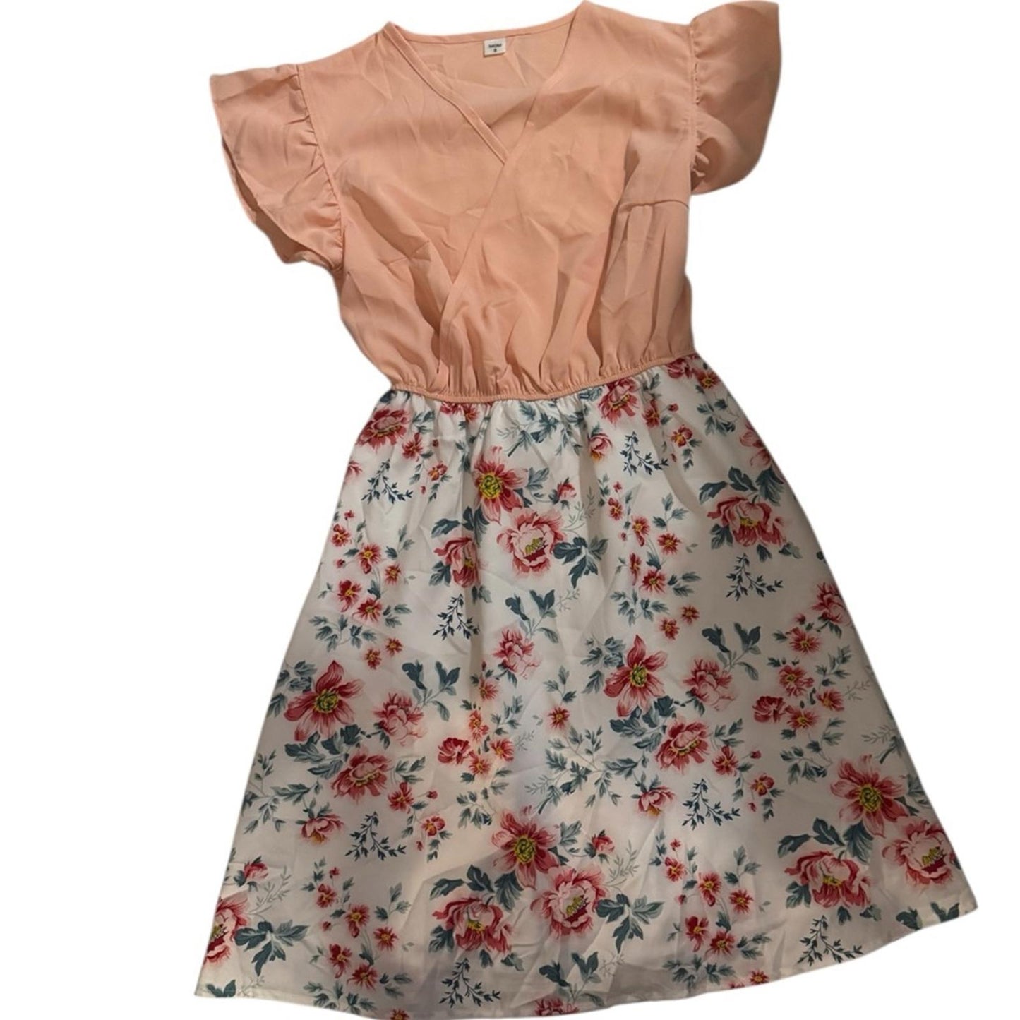 Floral Peach and White Girls Dress