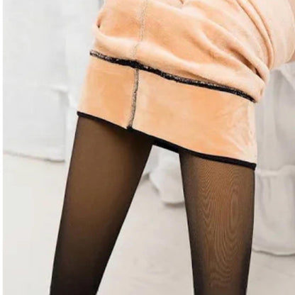 Women's Black Thick Fleece Sheer Tights