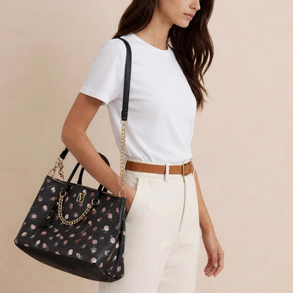 Pre-Love Victoria's Secret Black and Pink Floral Shoulder Bag