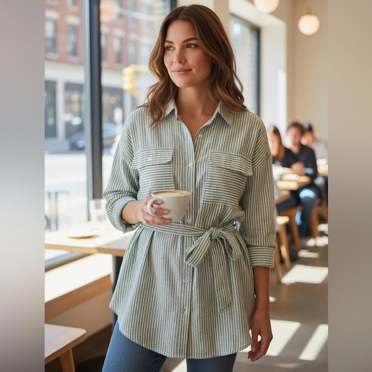 Lauren, Ralph Lauren Striped Green Shirt Dress