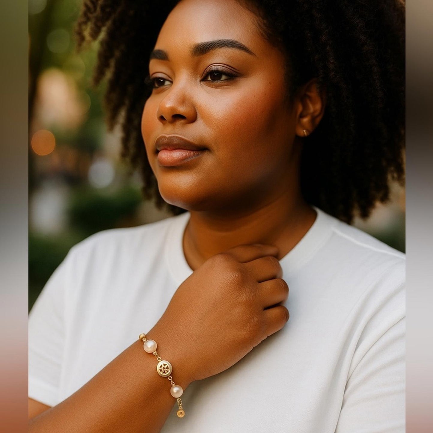 Tory Burch Gold and Silver Bracelet with Pearl Accents