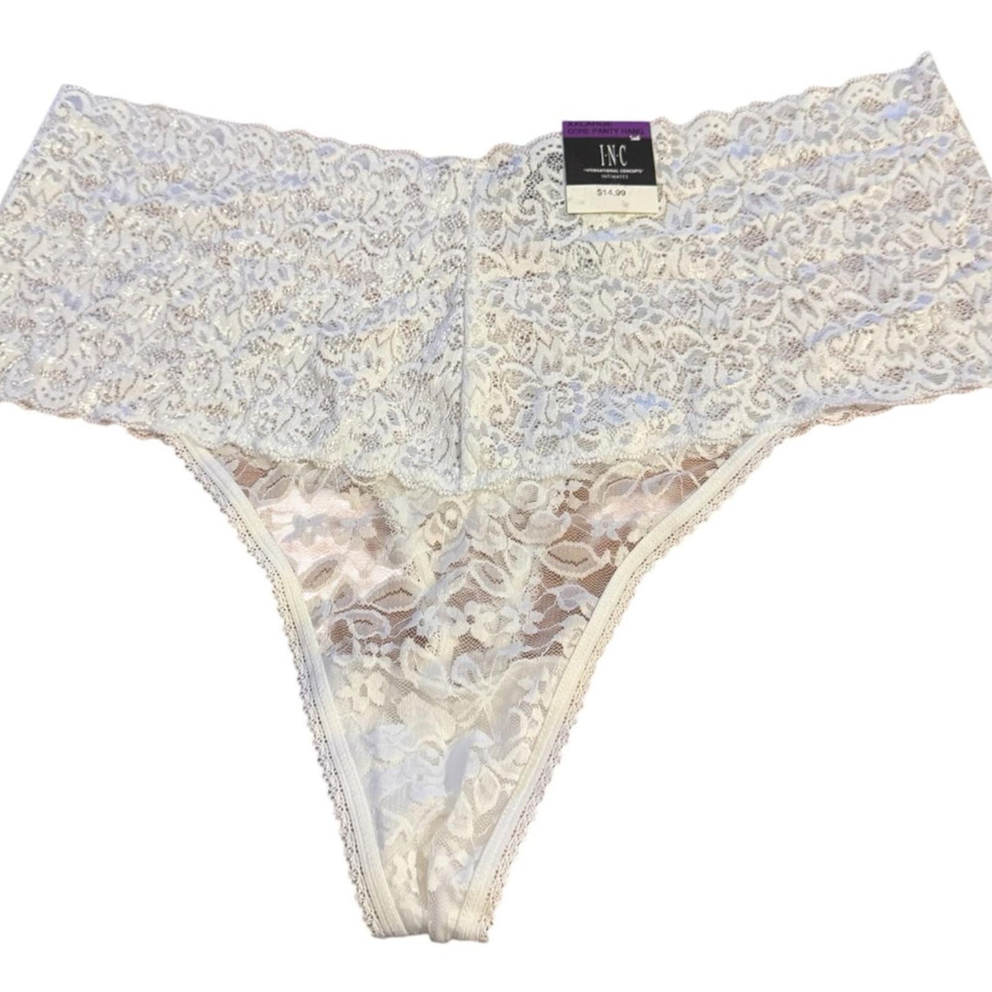 INC High waist Lace Thong Women's Intimates in White,