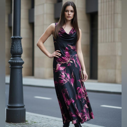 Signature by Robbie Bee Black and Pink Maxi Dress