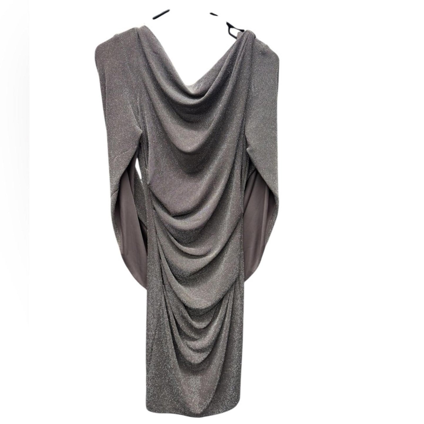 Betsy & Adam Shimmering Silver Draped Dress