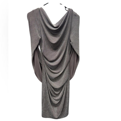 Betsy & Adam Shimmering Silver Draped Dress