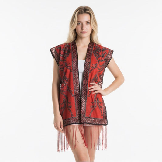 Chic Red Fringed to your swimwear ensemble.