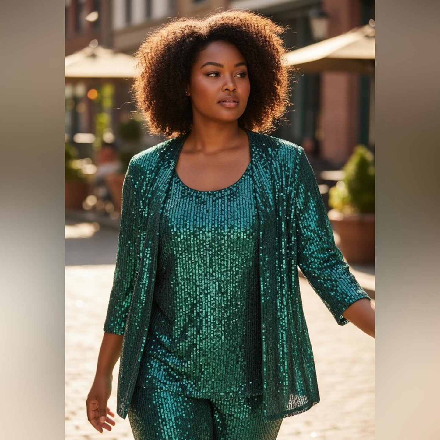 Alex Evening Green Sequin Top and Jacket Set
