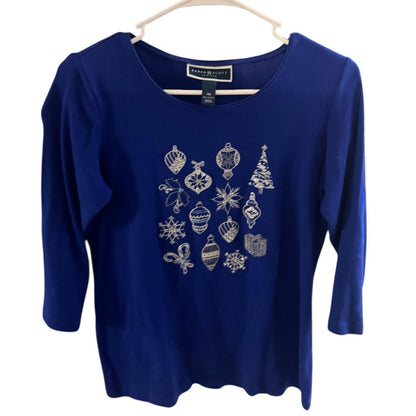 Pre-Love Karen Scott Royal Blue Holiday Graphic Top