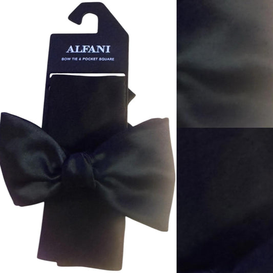 Alfani Black Bow Tie and Pocket Square Set