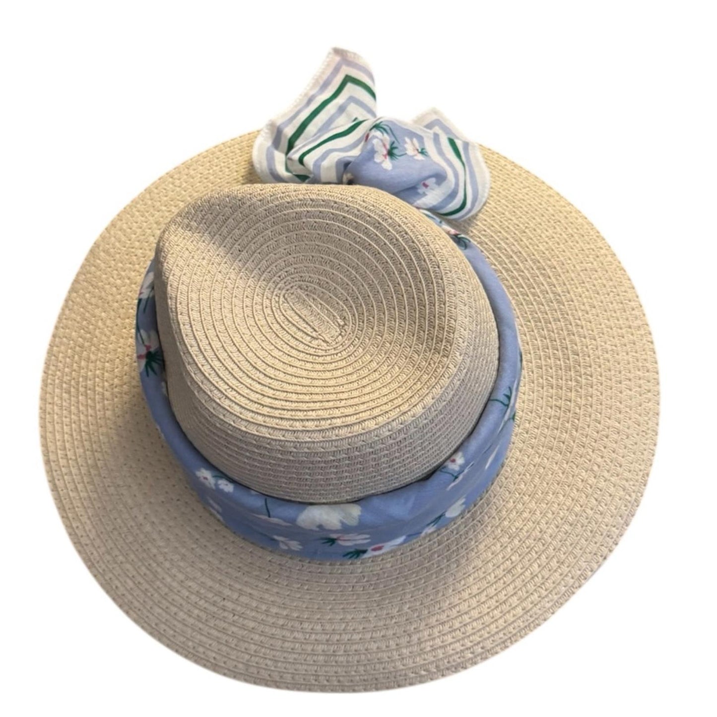 Elegant Tan Sun Hat with blue Accent
