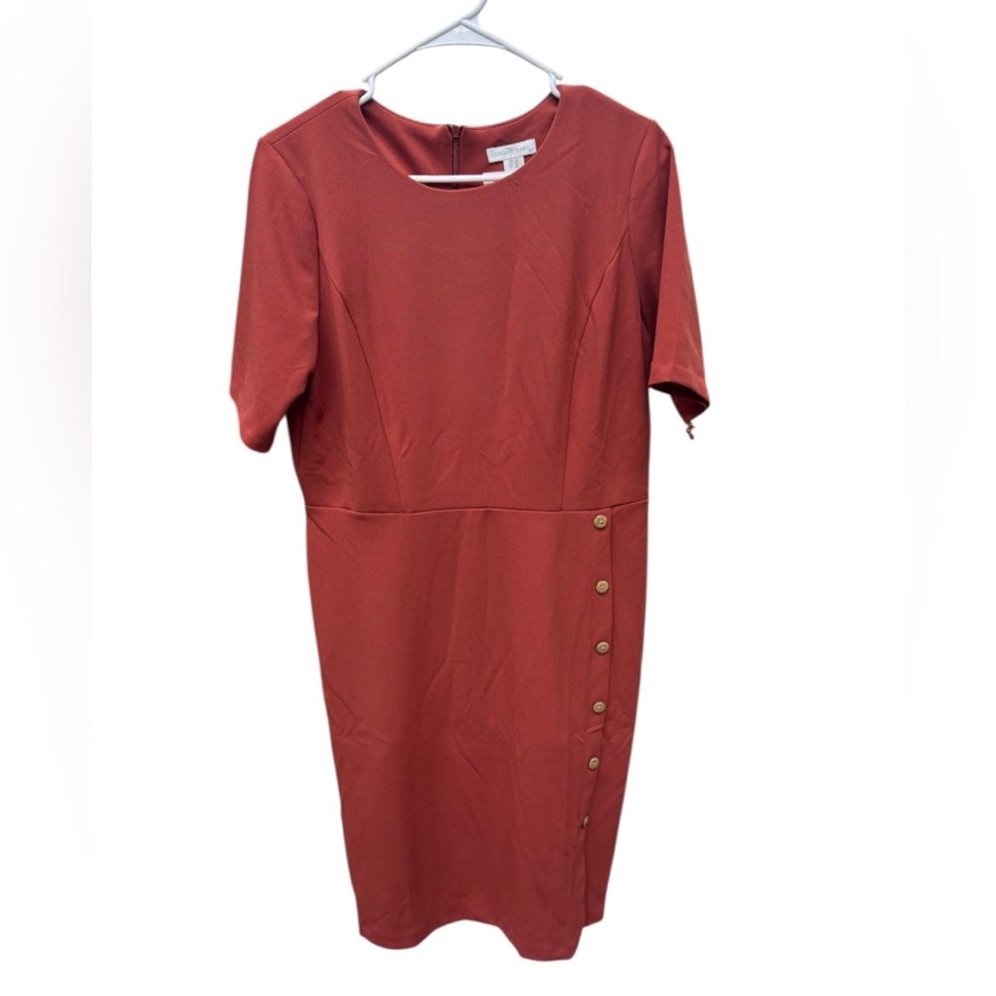 London Times Terracotta Midi Dress with Button Accents