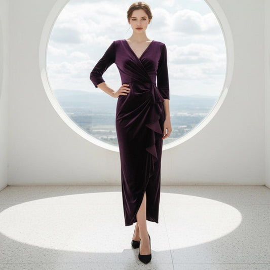 Xscape Deep Purple Long Sleeve Dress