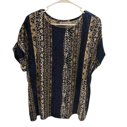 Pre-Love Liz Claiborne Navy and Beige Patterned Blouse
