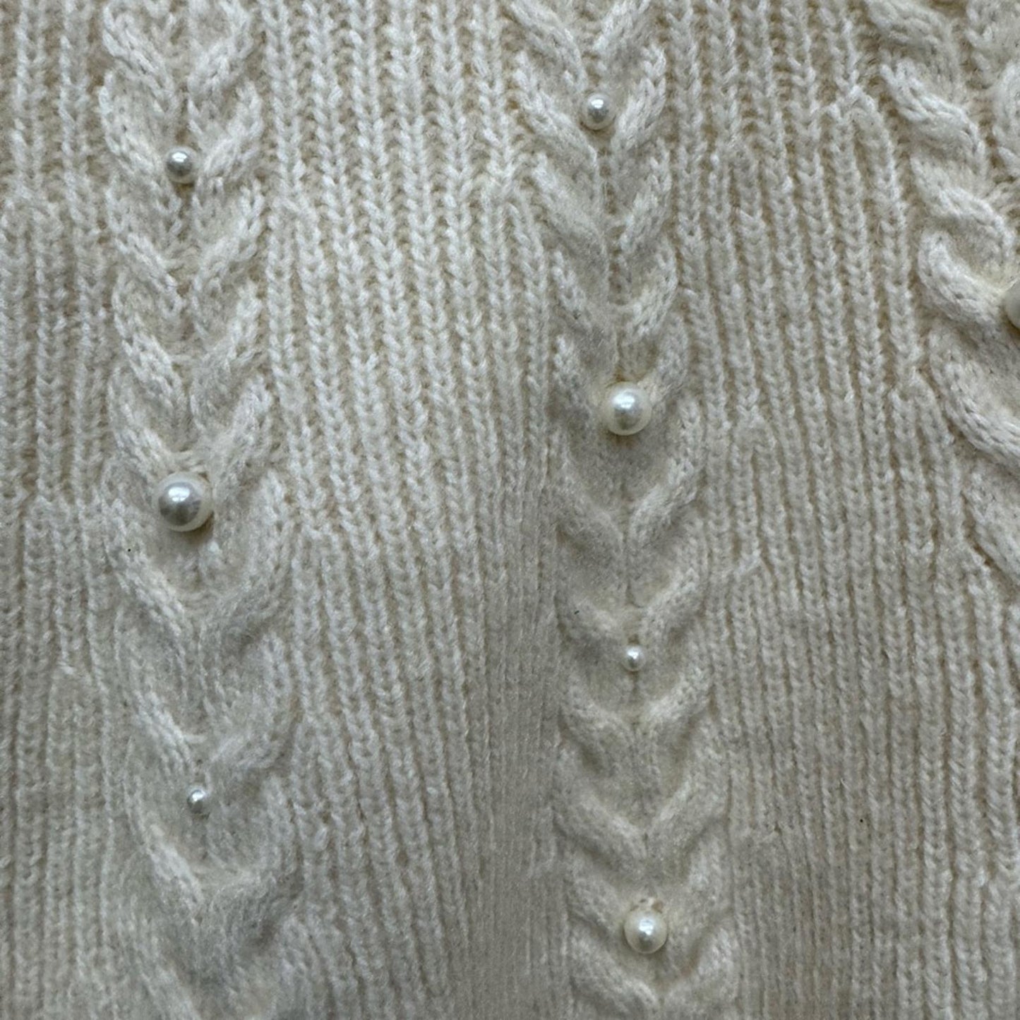 ON 34th Elegant Cream Cable pearl Knit Sweater