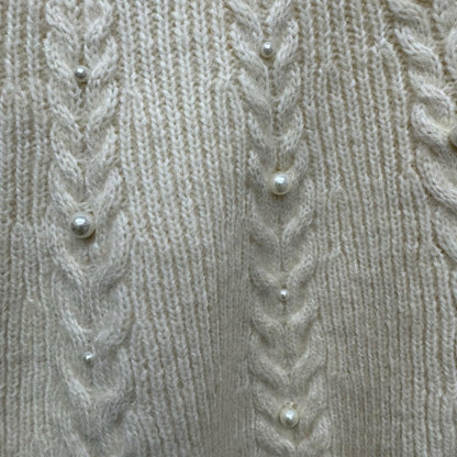 ON 34th Elegant Cream Cable pearl Knit Sweater