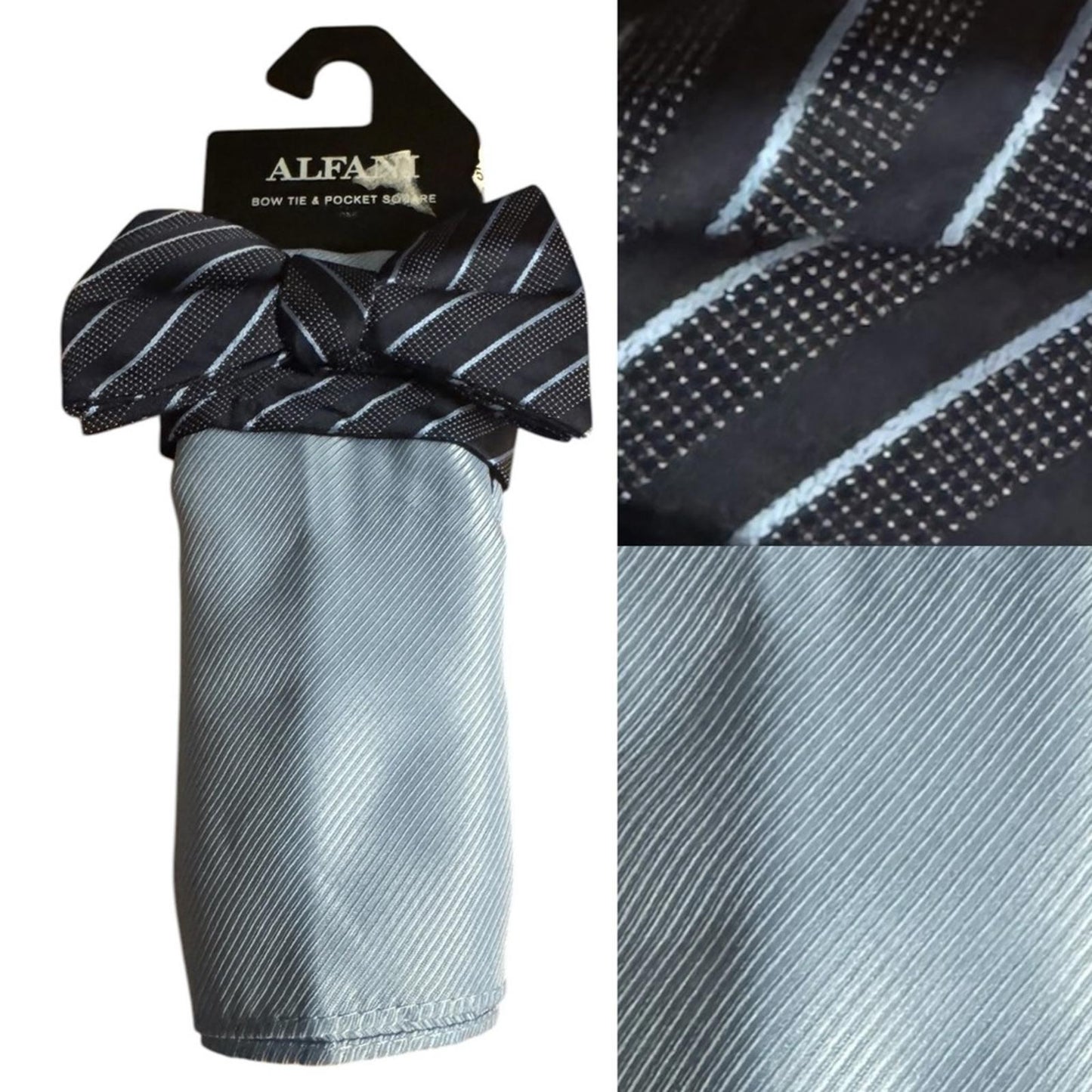 Alfani Navy Blue / Baby blue Bow Tie Set