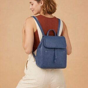Style & Co. Navy Blue Whipstitch Flap Drawstring Backpack