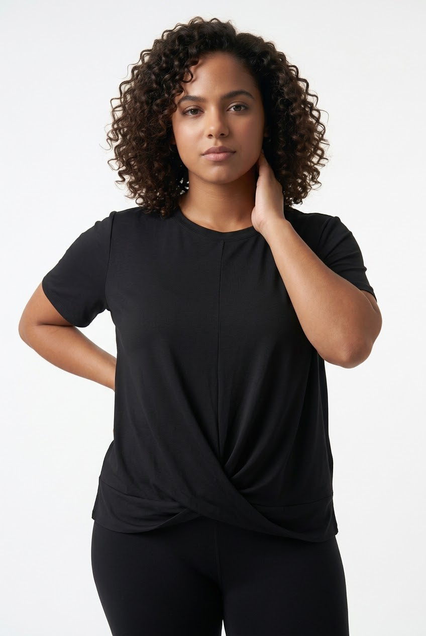 Ideology Black Plus Size Twist-Front Short Sleeve Top